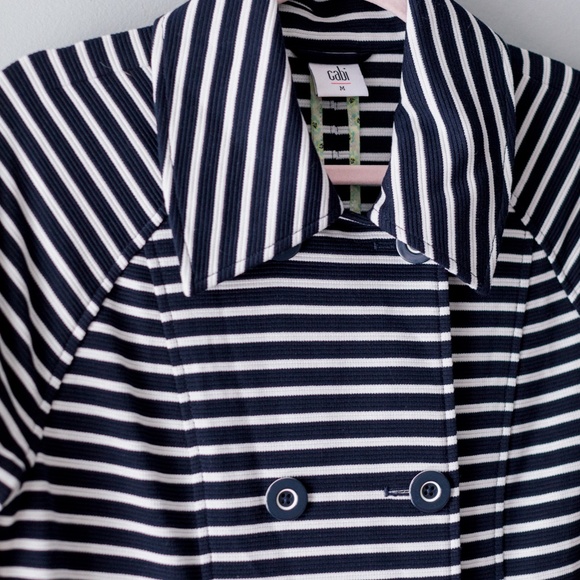 CAbi Maritime Trench Coat - Navy & White Stripe - Knit - Size Medium - Picture 4 of 13